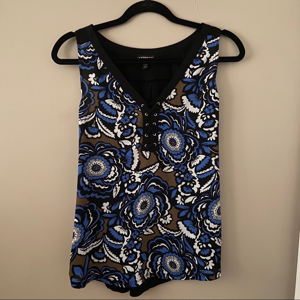 EXPRESS - Blue, Black & Gold Lace Up Top